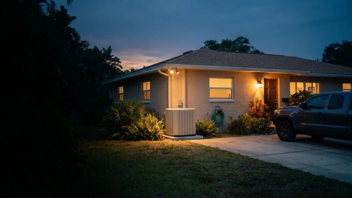 A new outdoor unit on a level pad beside a home in Tampa