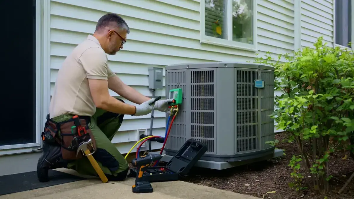 A new outdoor unit on a level pad beside a home in Tampa